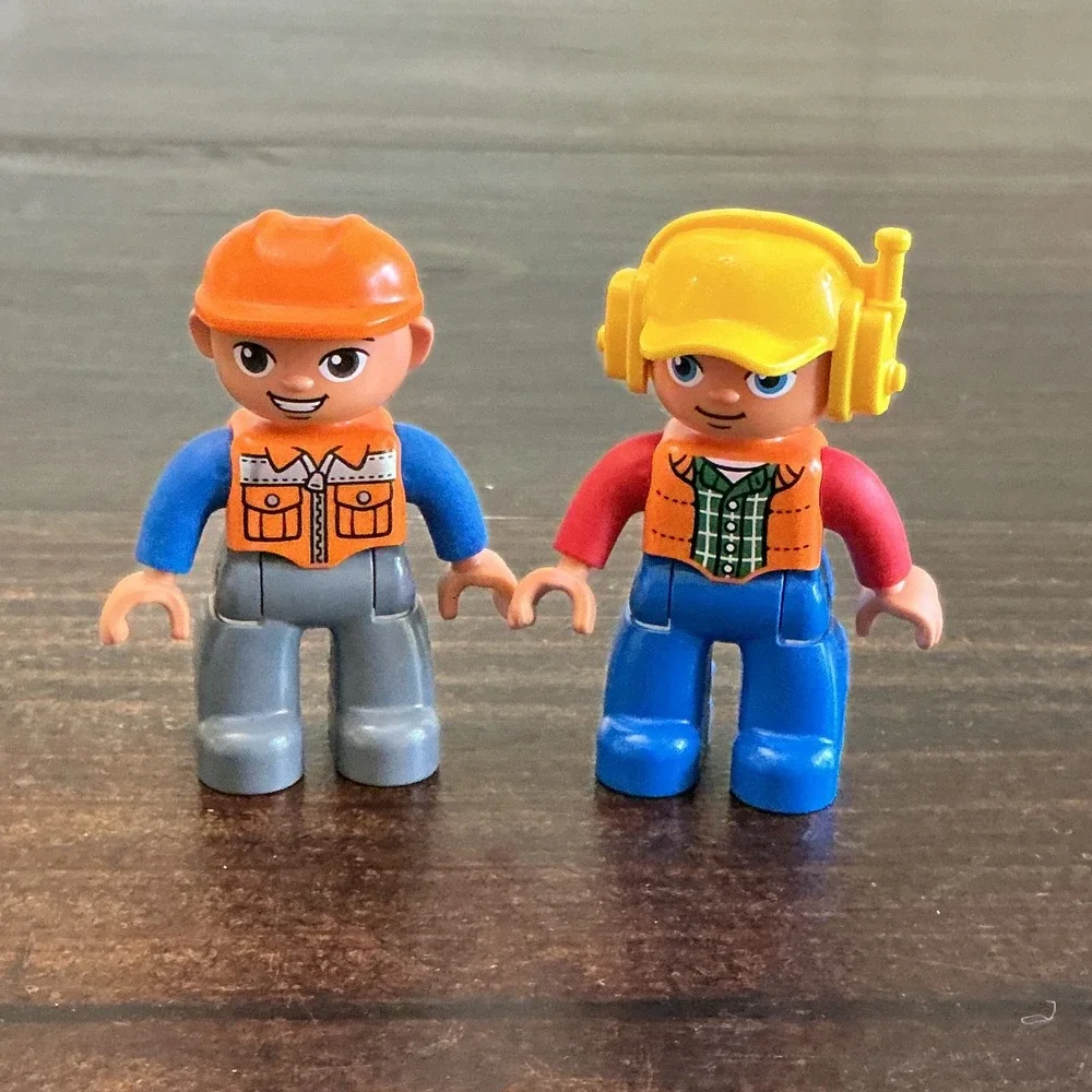 LEGO Duplo Construction Worker Minifigure Lot 2 Figures‎ Hard Hat Radio Headset